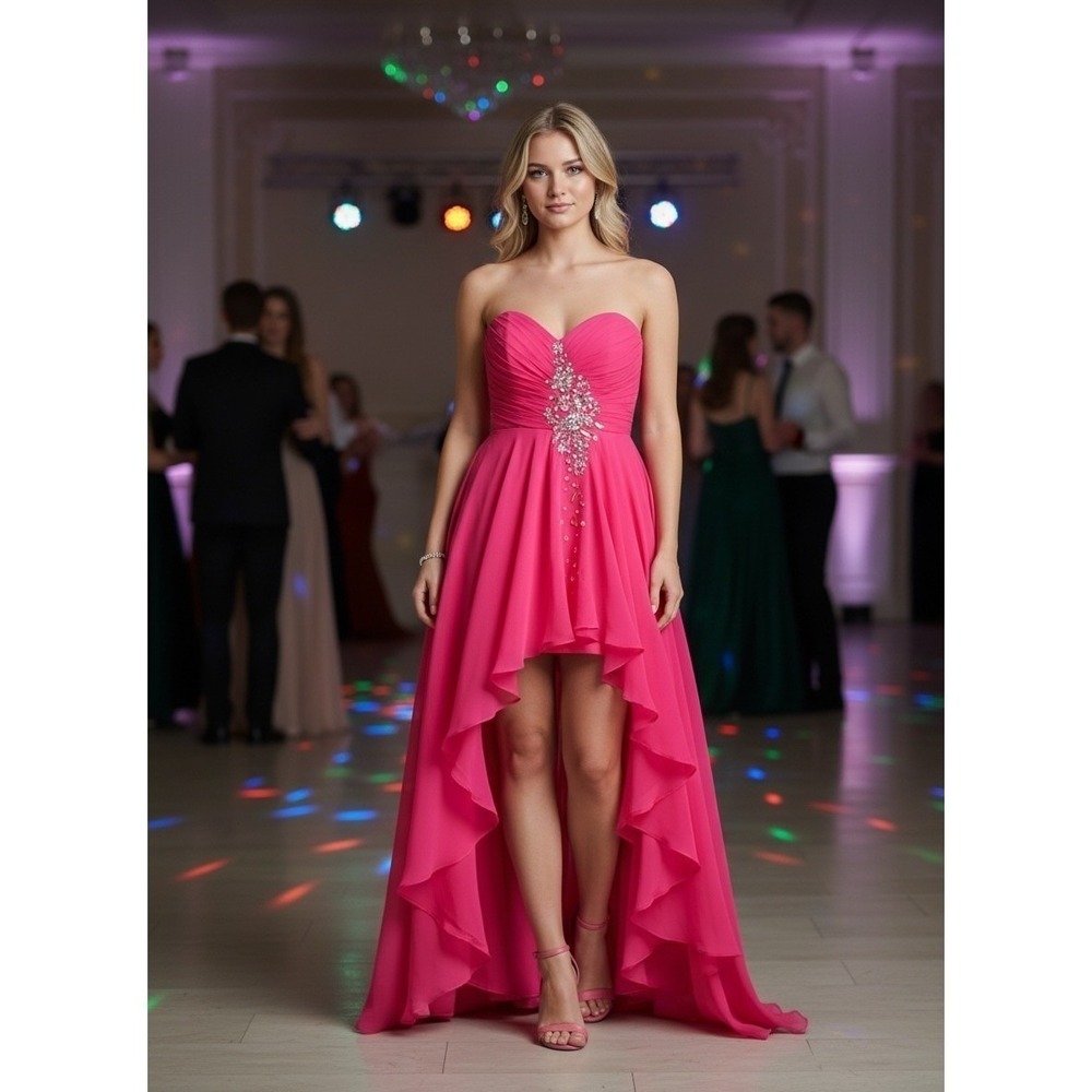 Blush Prom High Low Jeweled Embellished Dress Womens 8 Pink Formal Evening Gown